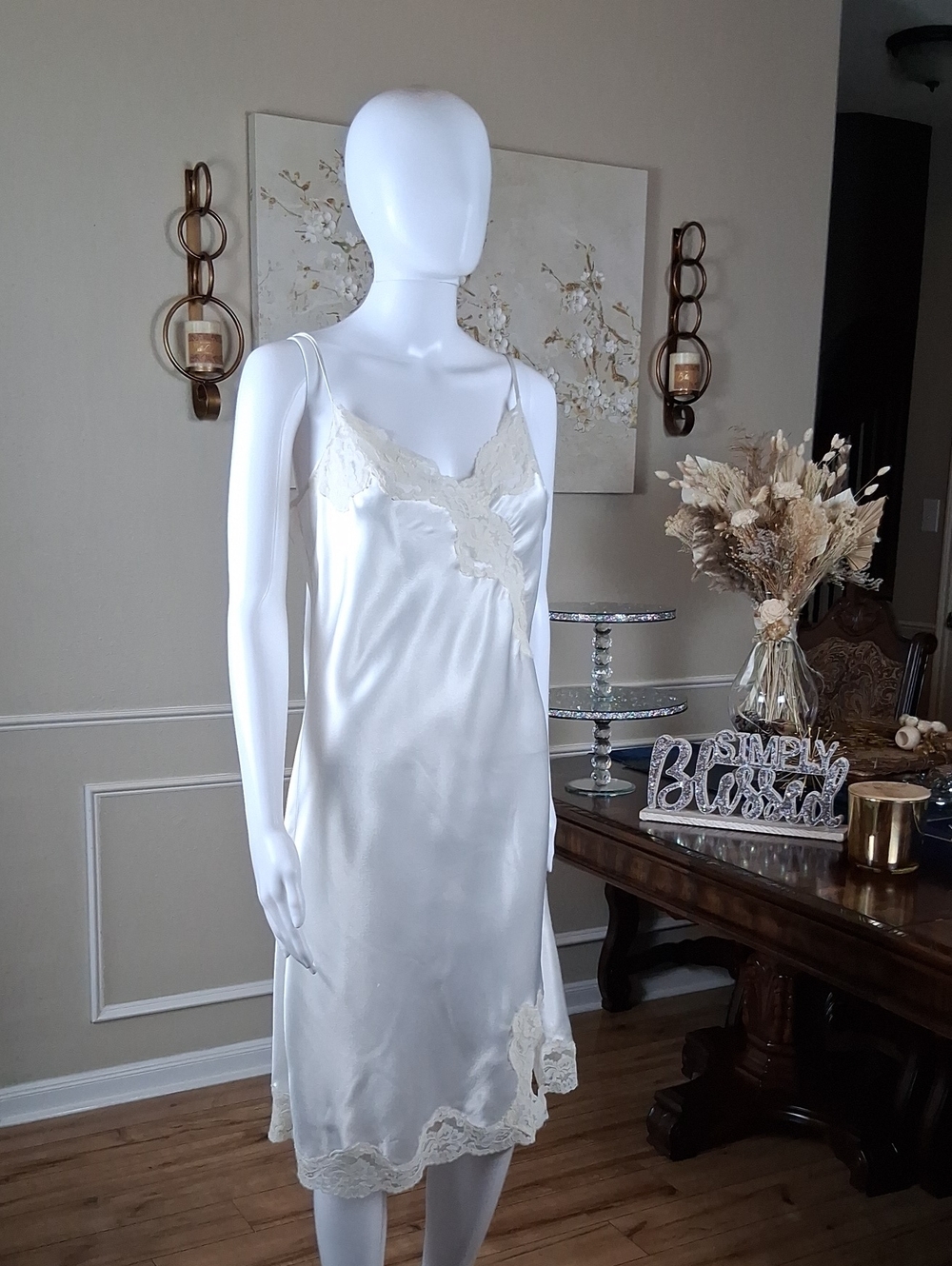 Victoria's Secret White Floral Lace Trim Slip Mini Dress Women's Lingerie Large - Picture 11 of 16